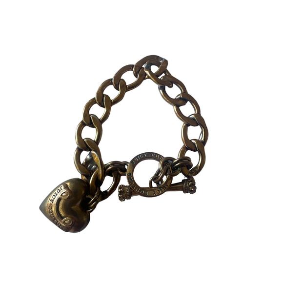 Juicy Couture HEART PENDANT BRACELET toggle clasp gold Y2K - Picture 4 of 8